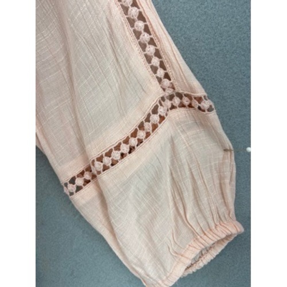Style & Co Shirt Womens Sz M Boho Embroidered Blouse Peach Lace Mesh V-Neck - Picture 3 of 10